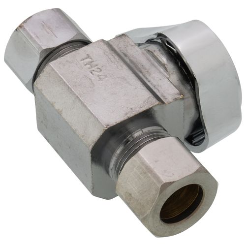 Main product image of 1/4" Nom Comp (3/8" OD) x 3/8" OD Comp 1/4 Turn Straight Stop (Chrome Plated)