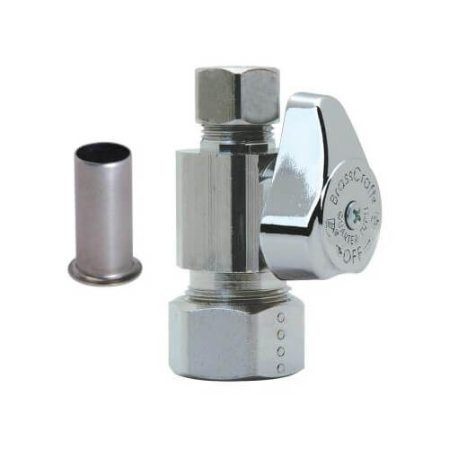 Main product image of 5/8" OD Comp x 3/8" OD Comp. Straight Stop, 1/4 Turn w/ PEX SS Insert, Lead Free (Chrome)