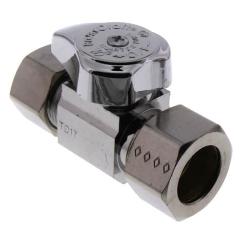 Main product image of 1/2" Nom Comp (5/8" OD) x 1/2" OD Comp. Straight Stop, 1/4 Turn, Lead Free (Chrome)