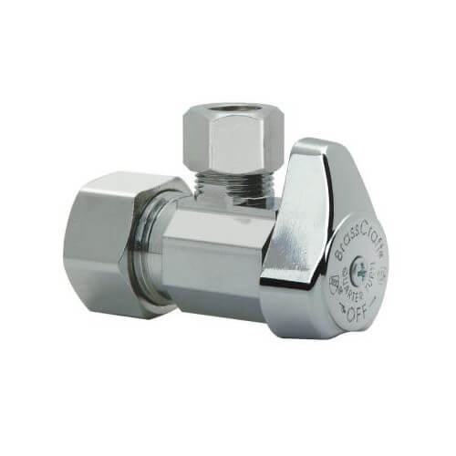 1/2" Nom Comp (5/8" OD) x 1/2" OD Comp. Angle Stop, 1/4 Turn, Lead Free (Chrome)