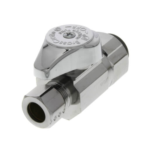 Main product image of 1/2" Nom Push Connect x 3/8" OD Comp. 1/4 Turn Straight Stop (Chrome Plated)