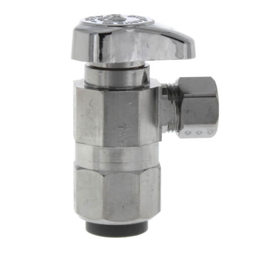 Main product image of 1/2" Nom. PushConnect x 3/8" OD Compr. 1/4 Turn Push Connect Angle Stop, Lead Free (Chrome Plated)