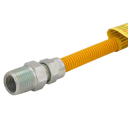 Main product image of 1/4" ID (3/8" OD) Yellow Coated SS Gas Connector w/ 1/2" FIP x 1/2" MIP Fittings (12" Length)