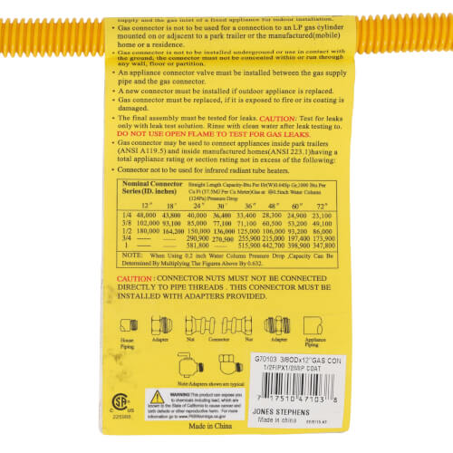 Main product image of 1/4" ID (3/8" OD) Yellow Coated SS Gas Connector w/ 1/2" FIP x 1/2" MIP Fittings (12" Length)
