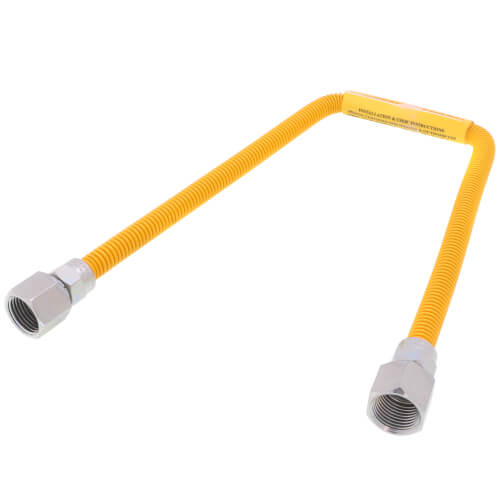 1/4" ID (3/8" OD) Yellow Coated Stainless Steel Gas Connector w/ 1/2" FIP x 1/2" FIP Fittings (24" Length)