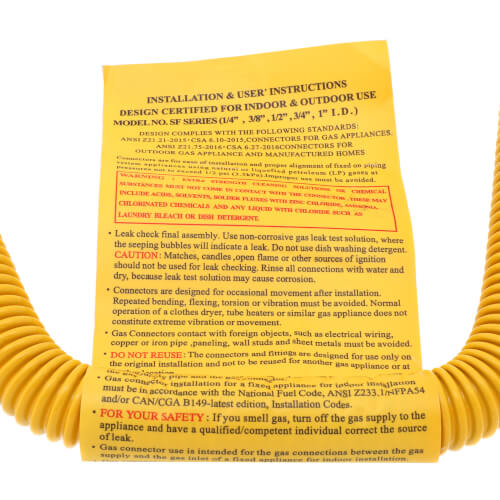 Main product image of 1/2" ID (5/8" OD) Yellow Coated Stainless Steel Gas Connector w/ 3/4" MIP Fittings (18" Length)