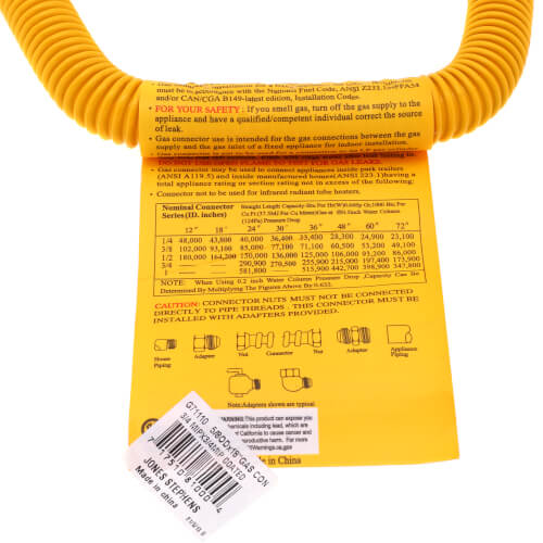 Main product image of 1/2" ID (5/8" OD) Yellow Coated Stainless Steel Gas Connector w/ 3/4" MIP Fittings (18" Length)