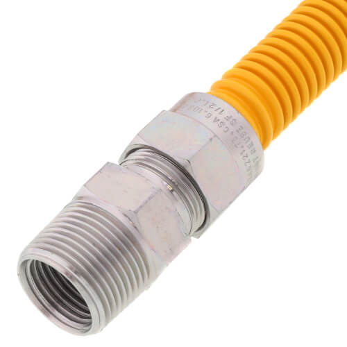 Main product image of 1/2" ID (5/8" OD) Yellow Coated Stainless Steel Gas Connector w/ 3/4" MIP Fittings (18" Length)