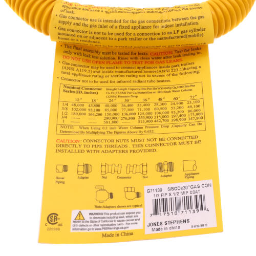 Main product image of 1/2" ID (5/8" OD) Yellow Coated Stainless Steel Gas Connector w/ 1/2" FIP x MIP Fittings (30" Length)