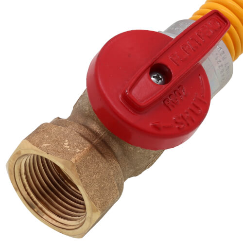 Main product image of 1/2" ID (5/8" OD) Yellow Coated Stainless Steel Gas Connector w/ 1/2" FIP Ball Valve & 1/2" MIP Fitting (12" Length)