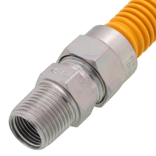 Main product image of 1/2" ID (5/8" OD) Yellow Coated Stainless Steel Gas Connector w/ 1/2" FIP Ball Valve & 1/2" MIP Fitting (12" Length)