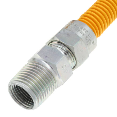 3/8" ID (1/2" OD) Yellow Coated Stainless Steel Gas Connector w/ 1/2" FIP x 1/2" MIP Fittings (30" Length)