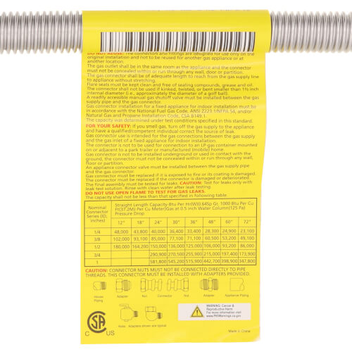 1/2" ID (5/8" OD) Stainless Steel Gas Connector 1/2" MIP X 1/2" FIP (12" Length)
