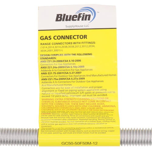 1/2" ID (5/8" OD) Stainless Steel Gas Connector 1/2" MIP X 1/2" FIP (12" Length)