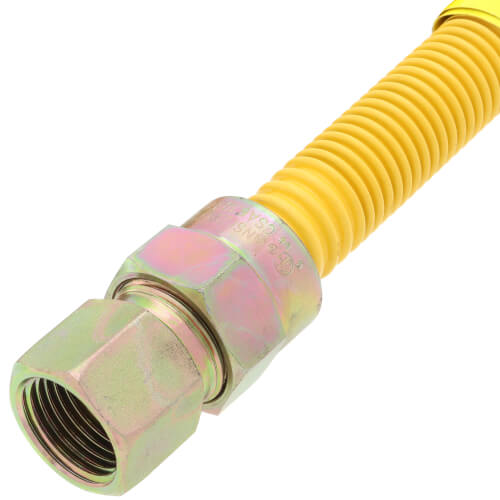 1/2" ID (5/8" OD) Coated Stainless Steel Gas Connector w/ 1/2" FIP x MIP, 3/8" FIP Tap (24" Length)