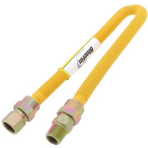 1/2" ID (5/8" OD) Coated Stainless Steel Gas Connector w/ 1/2" FIP x MIP, 3/8" FIP Tap (24" Length)