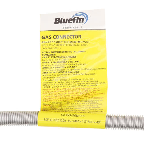 Main product image of 1/2" ID (5/8" OD) Stainless Steel Gas Connector 1/2" MIP x 1/2" MIP (48" Length)