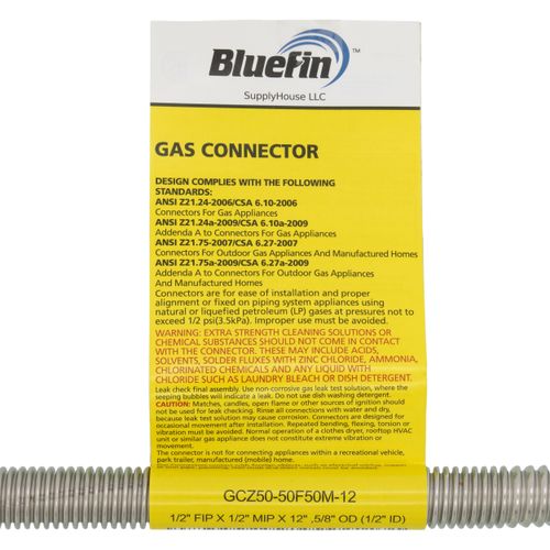 Main product image of 1/2" ID (5/8" OD) Stainless Steel Gas Connector 1/2" MIP X 1/2" FIP (12" Length)