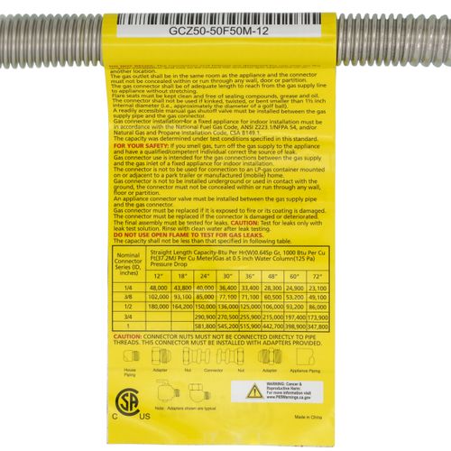 Main product image of 1/2" ID (5/8" OD) Stainless Steel Gas Connector 1/2" MIP X 1/2" FIP (12" Length)