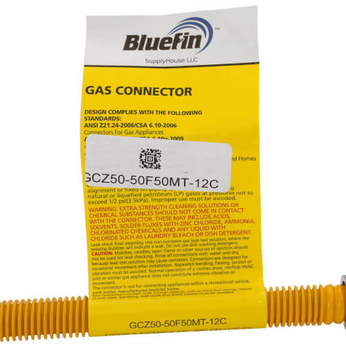 Main product image of 1/2" ID (5/8" OD) Coated Stainless Steel Gas Connector w/ 1/2" FIP x 1/2" MIP, 3/8" FIP Tap (12" Length)