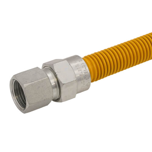 Main product image of 1/2" ID (5/8" OD) Coated Stainless Steel Gas Connector w/ 1/2" FIP x 1/2" MIP, 3/8" FIP Tap (12" Length)