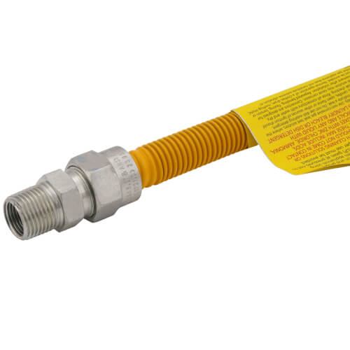 1/2" ID (5/8" OD) Coated Stainless Steel Gas Connector w/ 1/2" FIP x MIP, 3/8" FIP Tap (24" Length)