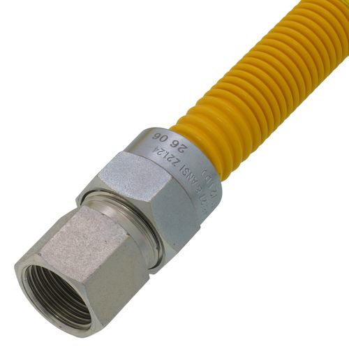 Main product image of 1/2" ID (5/8" OD) Coated Stainless Steel Gas Connector w/ 1/2" FIP x MIP, 3/8" FIP Tap (36" Length)