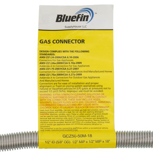 Main product image of 1/2" ID (5/8" OD) Stainless Steel Gas Connector 1/2" MIP X 1/2" MIP (18" Length)