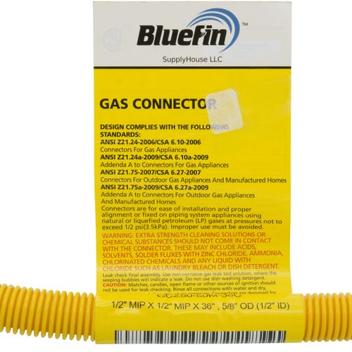 Main product image of 1/2" ID (5/8" OD) Coated Stainless Steel Gas Connector w/ 1/2" MIP (36" Length)