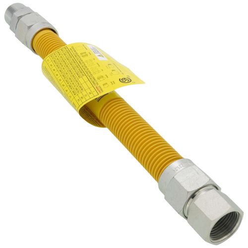 Main product image of 3/4" ID (7/8" OD) Coated Stainless Steel Gas Connector w/ 3/4" FIP x MIP, 1/2" FIP Tap (12" Length)
