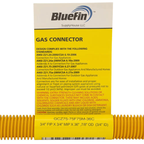 Main product image of 3/4" ID (7/8" OD) Coated Stainless Steel Gas Connector w/ 3/4" FIP x 3/4" MIP Fittings (36" Length)