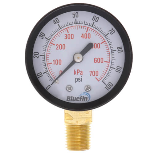 Main product image of 2" Dual Scale Economy Pressure Gauge, Bottom Mount (0-100 PSI)