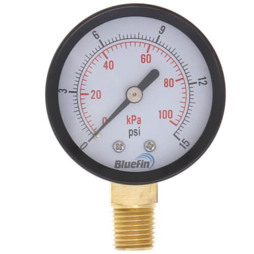 Main product image of 2" Dual Scale Economy Pressure Gauge, Bottom Mount (0-15 PSI)