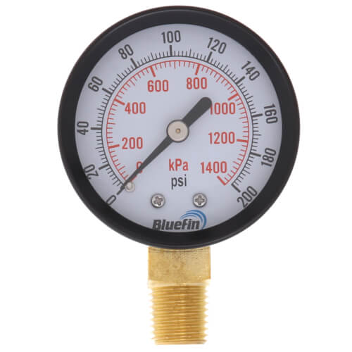 Main product image of 2" Dual Scale Economy Pressure Gauge, Bottom Mount (0-200 PSI)
