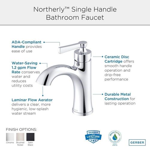 Main product image of Northerly Single Handle Bathroom Sink Faucet w/ 50/50 Touch-Down Drain (Chrome), D225079