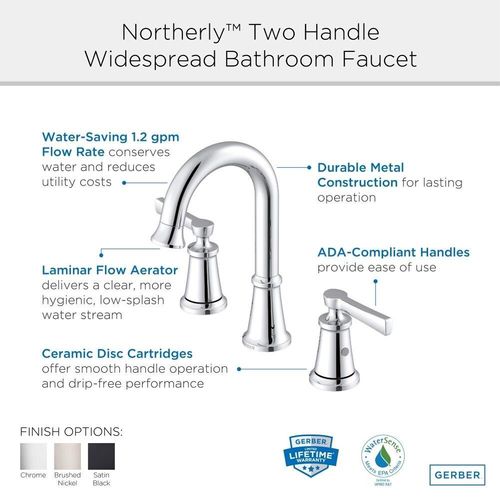 Main product image of Northerly 2 Handle Widespread Bathroom Sink Faucet w/ 50/50 Touch-Down Drain (Chrome), D304179