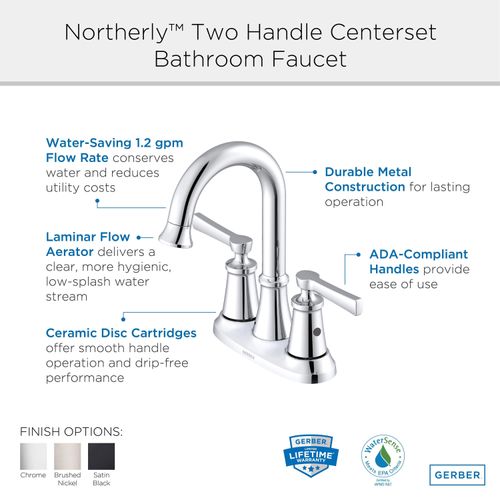 Main product image of Northerly 2 Handle Centerset Bathroom Sink Faucet w/ 50/50 Touch-Down Drain (Brushed Nickel), D307079BN