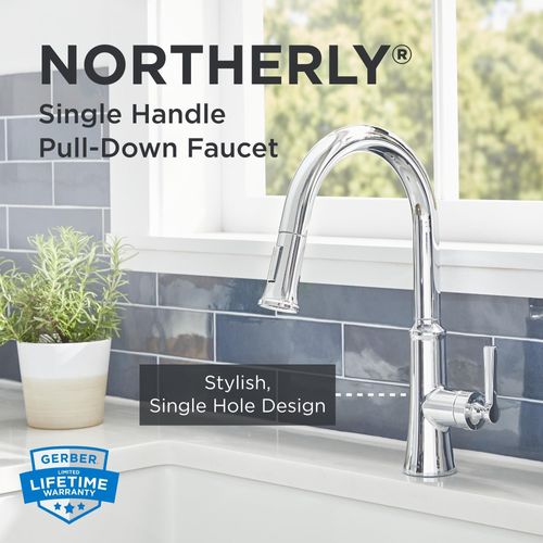 Main product image of Northerly Single Handle Pull-Down Kitchen Faucet (Chrome), D454079