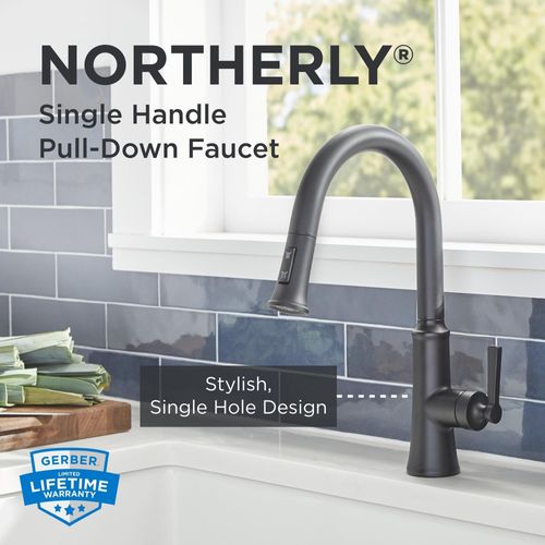 Main product image of Northerly Single Handle Pull-Down Kitchen Faucet (Satin Black), D454079BS