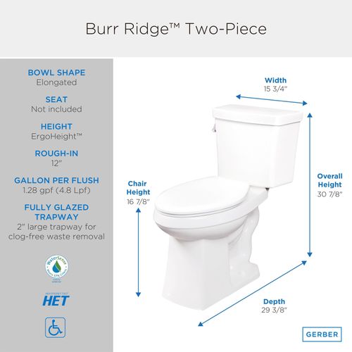 Main product image of Burr Ridge 1.28gpf Toilet Tank 12" Rough-in, Tank Only (White), G0028187