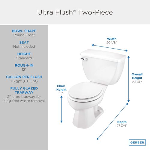 Main product image of Ultra Flush 1.6gpf Toilet Tank 12" Rough-in Right Hand Lever, Tank Only (White), G002838097