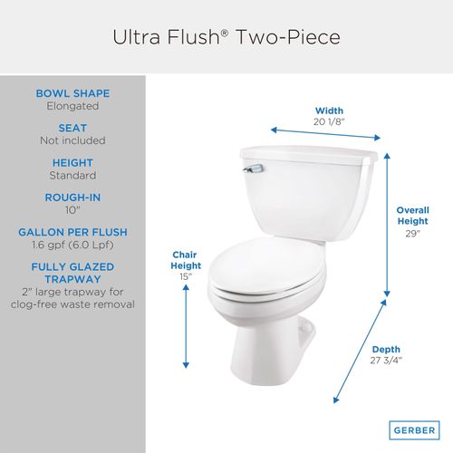 Main product image of Ultra Flush 1.6gpf Toilet Tank 10" Rough-in, Tank Only (White), G0028385