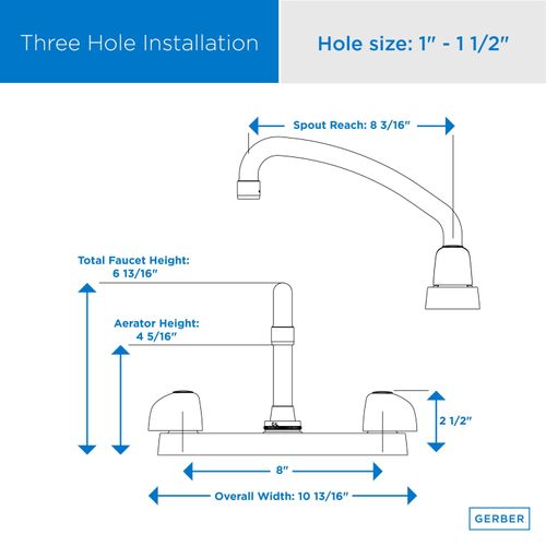 Main product image of Classics 2 Handle Cover Plate Mounted Kitchen Faucet w/ Metal Handles and Tubular Swing Spout (Chrome), G0042426