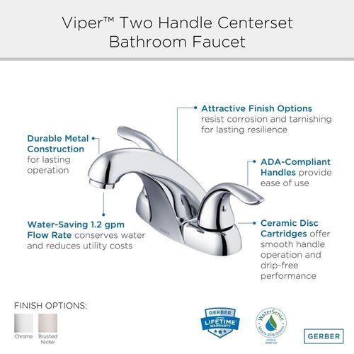 Main product image of Viper 2 Handle Centerset Bathroom Sink Faucet w/ Metal Touch-Down Drain (Chrome), G0043011