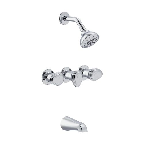 Main product image of Hardwater 3 Handle Sliding Sleeve Escutcheon Tub & Shower Fitting w/ IPS/Sweat Connections & Slip Spout (Chrome), G005852081