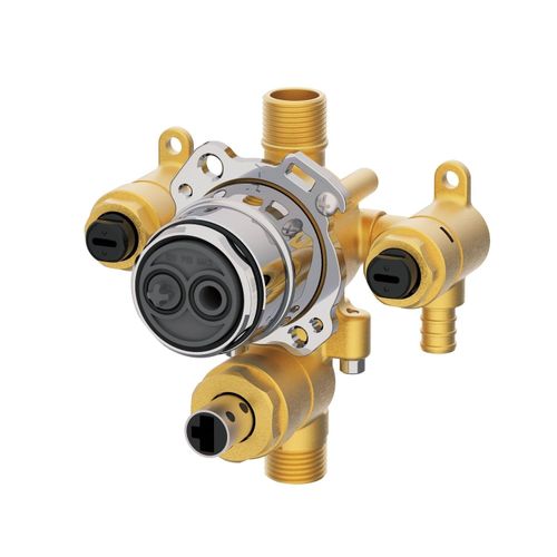Main product image of Treysta Tub & Shower Valve w/ Diverter - Vertical Inputs w/ Stops - Crimp Pex (Rough Brass), G00GS554S