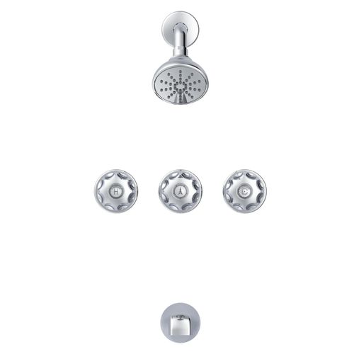 Main product image of Classics 3 Metal Fluted Handle Threaded Escutcheon Tub & Shower Fitting w/ IPS/Sweat Connections & Threaded Spout (Chrome), G0748030