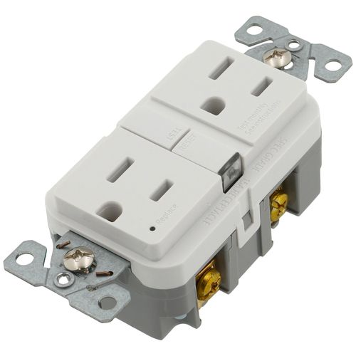 Main product image of Self-Test GFCI Duplex Receptacle, 15A, Slim, 5-15R, Back & Side Wire - 125V (White)