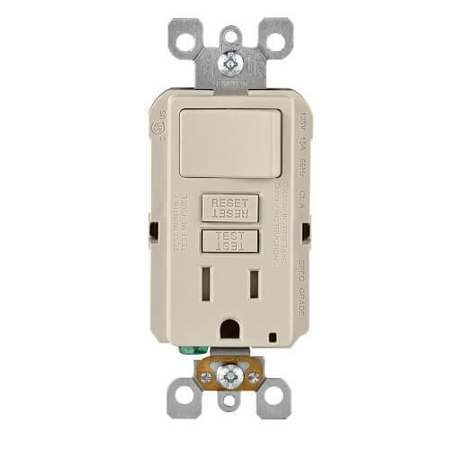 Main product image of Self-test SmartlockPro Tamper Resistant GFCI Receptacle with Switch Combo, 15A, NEMA 5-15R - Light Almond (125V)