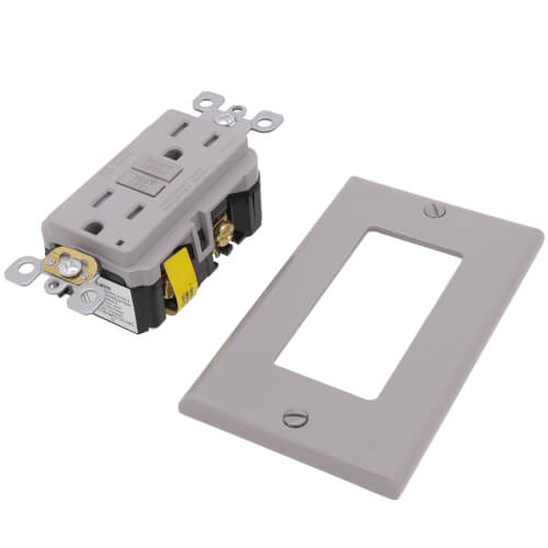 Main product image of SmartlockPro Tamper-Resistant Self-Test GFCI Receptacle w/ Wall Plate, 2P, 15A, NEMA 5-15R - Gray (125V)
